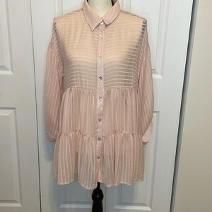 NWT DOE & RAE ELEGANT PINK STRIPED BABY DOLL STYLE WOMEN'S TOP. SIZE MEDIUM.